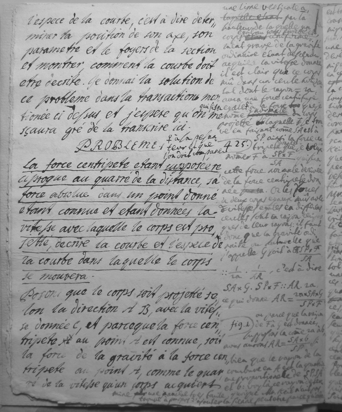 Annotations par Johann Bernoulli d’une copie manuscrite de l’article de John Keill